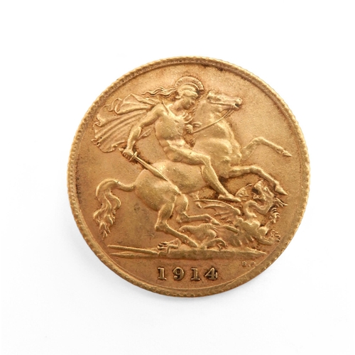 371B - GEORGE V (1910-1936) 1/2 SOVEREIGN COIN 1914Obversebust of King George V facing left GEORGIVS V D.G.... 