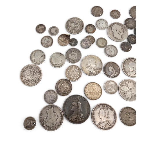 371F - A lot comprising mostly British coins to include Victoria crowns 1845 and 1889, George III shilling ... 