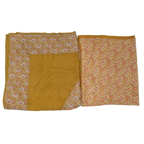 6006 - Two 1930s/40s Comfy quilts with central mustard paisley diamond with mustard surround & paisley ... 