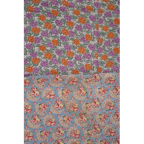 6008 - A 1930s/40s Comfy quilt with pink floral wholecloth on blue ground, the reverse in light blue 206cm ... 