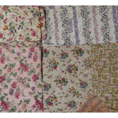 6010 - Four assorted quilts including purple and pink flowers on white ground 176cm x 164cm, pink flowers o... 