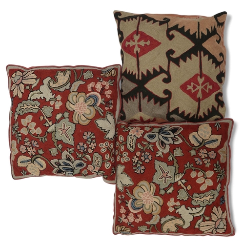 6109 - Three crewelwork cushions