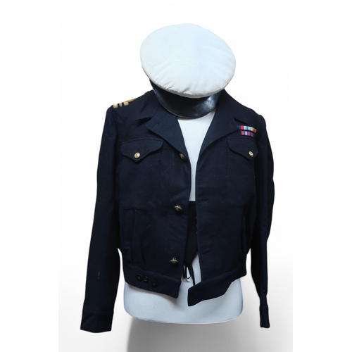 6113 - A Royal Navy Commanders dress jacket, a Royal Navy Officers dress jacket and dinner jacket, an Offic... 