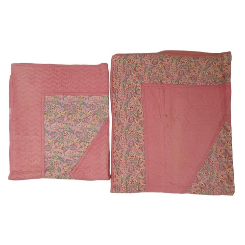 6005 - Two similar 1930s/40s Comfy quilts with central pink paisley diamond with dusky pink surround & ... 