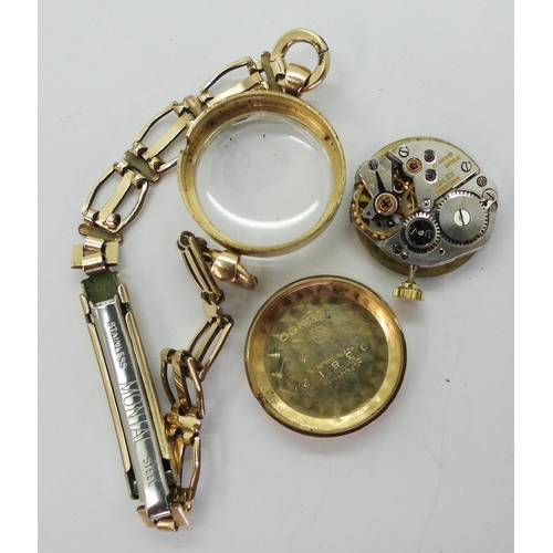 713 - A ladies 9ct gold Rolex watch with a gold plated strap, hallmarked London 1957, weight with out mech... 