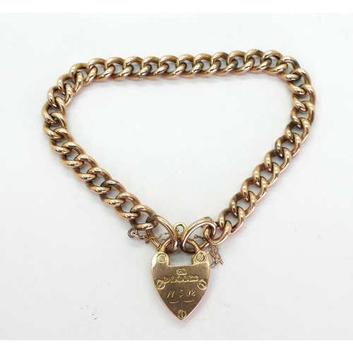 725 - A 9ct gold curb chain bracelet with a heart shaped clasp, with Chester hallmarks for 1901, inscribed... 