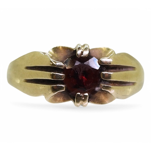 726 - A 9ct gold garnet set gypsy ring, size V1/2, weight 3.6gms