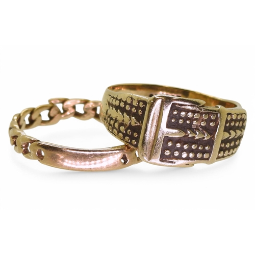 749 - A 9ct buckle ring size U, together with an (af) chain link ring, weight together 6.9gms