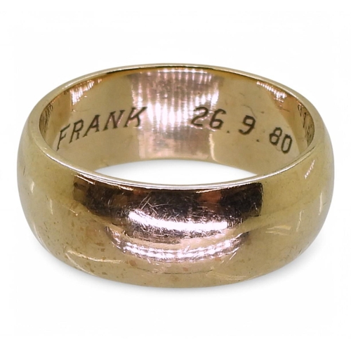 770 - A 9ct gold wide wedding ring, size N1/2, weight 5.8gms