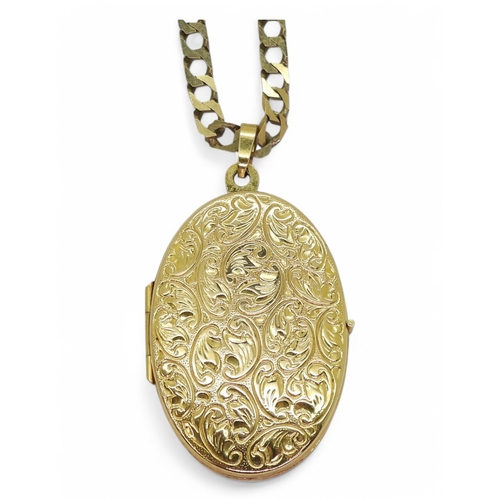 807 - A 9ct gold oval locket on a 61cm 9ct gold diamond cut curb chain, weight together 12.6gms