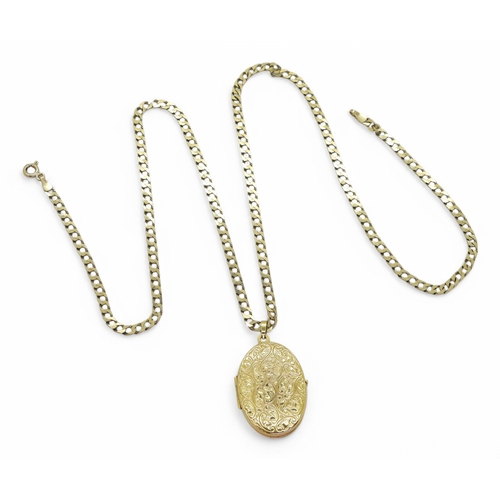 807 - A 9ct gold oval locket on a 61cm 9ct gold diamond cut curb chain, weight together 12.6gms