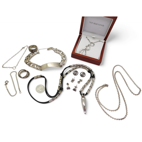 852 - A gents silver id bracelet, a Links of London gents necklace, a Hot diamonds necklace and other item... 