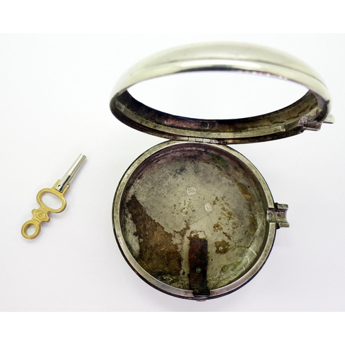 875 - A silver pair cased pocket watch, hallmarked London 1845, match to both cases, with a diamond capped... 