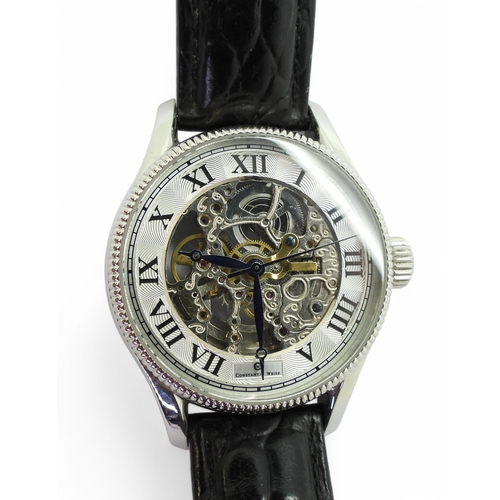 888 - A Constantin Weisz stainless steel automatic skeleton watch with a decorative jewelled movement, ser... 