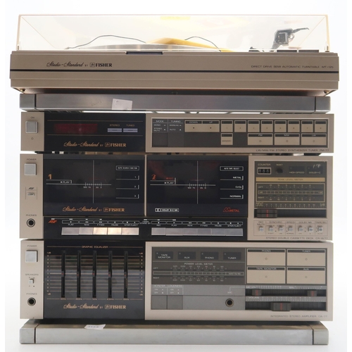 375 - A Studio Standard Fisher Record Player, Stereo Synthesizer Tuner FM-77, Double Cassette Deck CR-W77 ... 