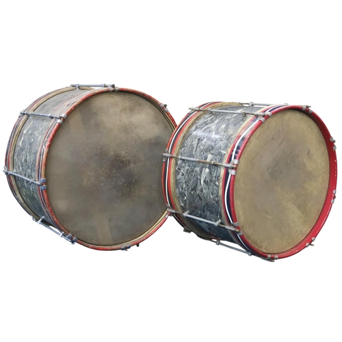 381A - Two painted bass drums, in association with the 93rd Glasgow Company Boys Brigade, with ghost of the... 