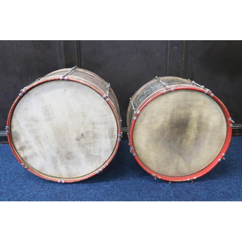 381A - Two painted bass drums, in association with the 93rd Glasgow Company Boys Brigade, with ghost of the... 