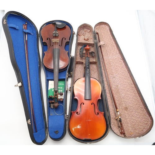 386 - Two Cased Violins,One Two-piece back 37cm with bow and a PRC Skylark One-piece back 37.5cm with bow.... 