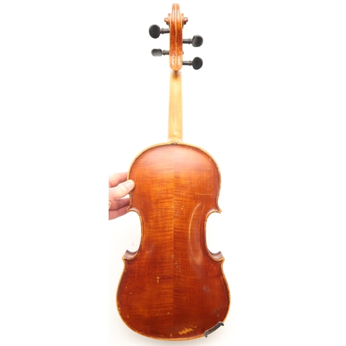 387 - A Two-Piece Back Violin Bearing Inscription 'William Sommerville Bathgate 1903' c. 36.7cm, with bow ... 