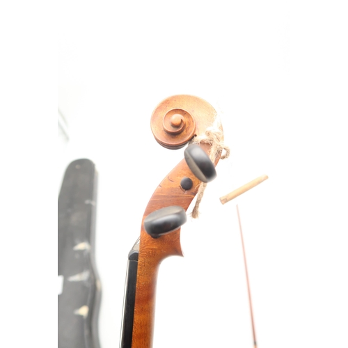 388 - An Unnamed One-Piece Back Violin c. 37cm with a bow and fitted case