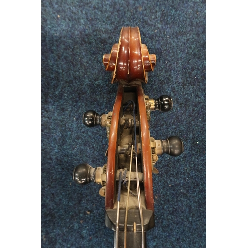 390 - Hungarian double bass labelled Szegedi Hangszergyar 1965, length of back c. 113.5cm