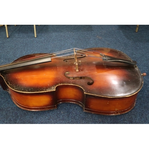 390 - Hungarian double bass labelled Szegedi Hangszergyar 1965, length of back c. 113.5cm