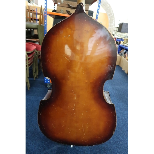 390 - Hungarian double bass labelled Szegedi Hangszergyar 1965, length of back c. 113.5cm