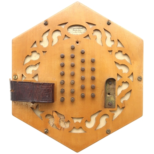 391B - C. WHEATSTONE. forty-eight button concertina, serial no. 4284, with fretted ends, 4 leather bellows ... 