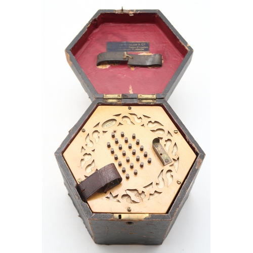 391B - C. WHEATSTONE. forty-eight button concertina, serial no. 4284, with fretted ends, 4 leather bellows ... 