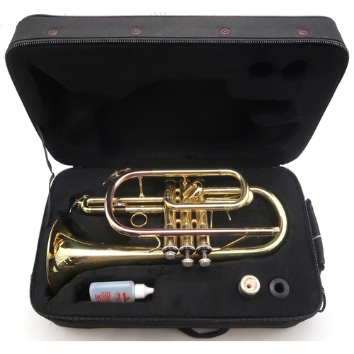 392 - An Elkhart by Vincent Bach International brass cornet, AD 20508082, in fitted carrying case.