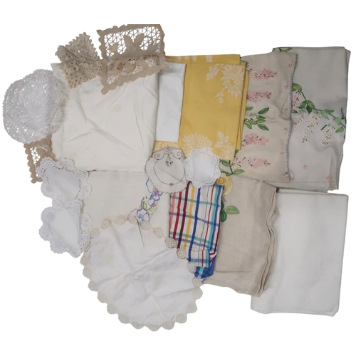 6096 - A large quantity of embroidered table linen, damask table cloths etc