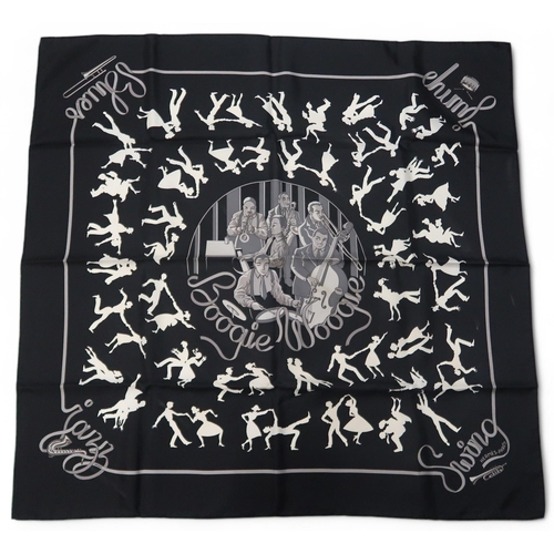 6111 - A Hermes Boogie Woogie silk scarf in black, white and grey, boxed