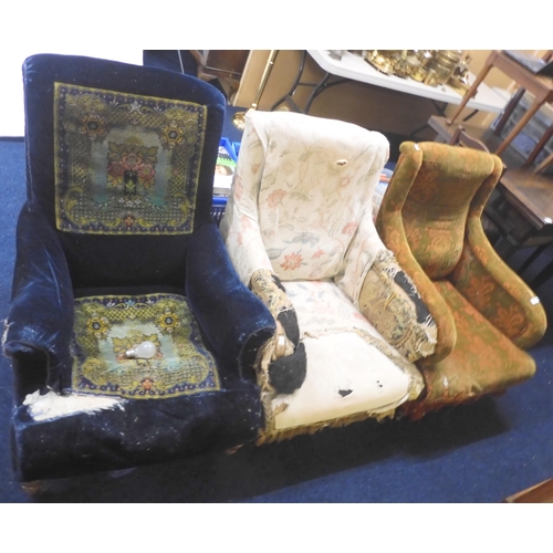 104 - A lot of three assorted late Victorian upholstered armchairs (3)