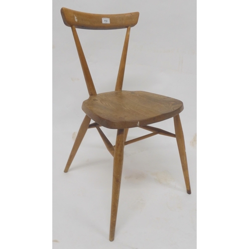 112 - A mid 20th century Ercol elm and beech model 440 stacking chair, 76cm high