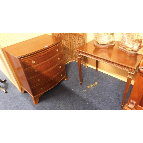 113 - A lot comprising a 20th century mahogany bow front chest of four drawers, 83cm high x 73cm wide x 53... 