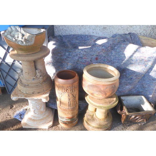 116 - A large mixed lot to include wooden plant pedestal, pair of Drymen Pottery plant pedestals, three as... 