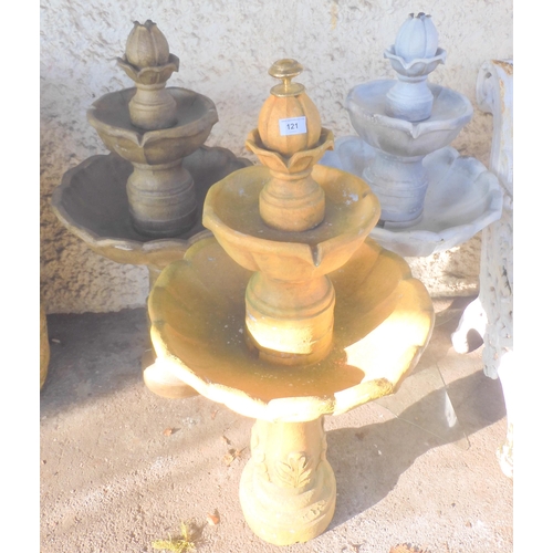 121 - A lot of three 20th century cast resin garden bird baths coloured as different stones, 98cm high (3)