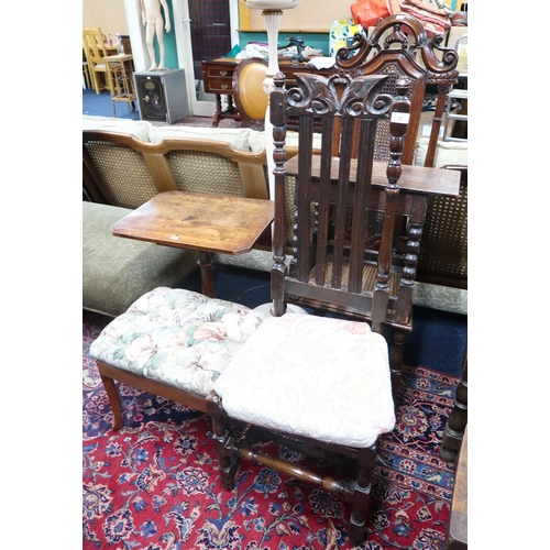 13 - A mixed lot to include high back bergere hall chair, another oak hall chair, white painted standard ... 