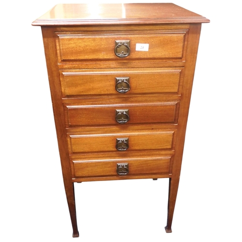 29 - An early 20th century mahogany five drawer chest on square tapering supports, 99cm high x 52cm wide ... 