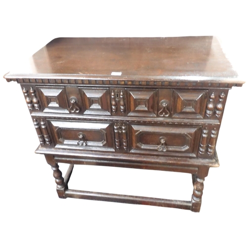 30 - A late 19th century oak Jacobean style buffet chest on base with two long drawers on base with turne... 