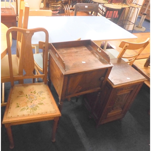 49 - A large mixed lot to include blue Formica drop leaf table, three mid 20th century dining chairs, two... 