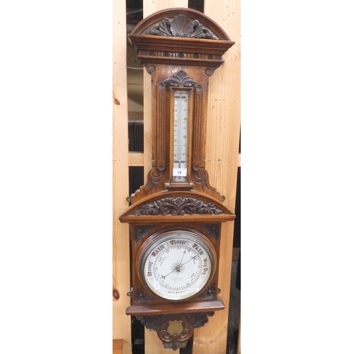 78 - A late Victorian oak A,Dobbie & Son, Glasgow aneroid barometer/thermometer, 103cm high