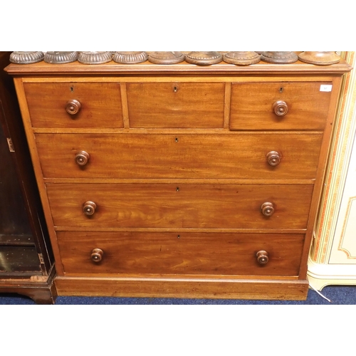 97 - A Victorian mahogany chest of drawers with three short over three long drawers on plinth base, 113cm... 