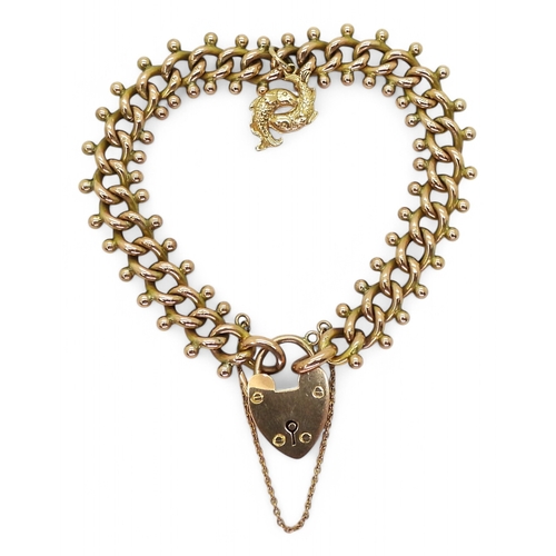 2726 - A ROSE GOLD BRACELETwith decorative links, with a 9ct gold Pisces charm and a heart shaped clasp. Ha... 