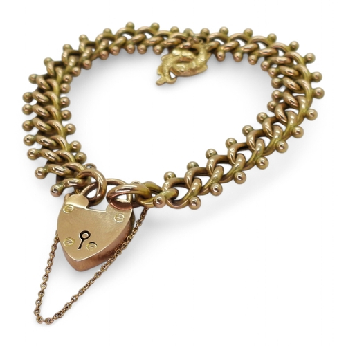 2726 - A ROSE GOLD BRACELETwith decorative links, with a 9ct gold Pisces charm and a heart shaped clasp. Ha... 