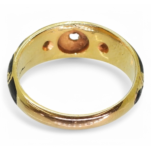 2740 - A MOURNING RINGmade in 18ct gold with full Birmingham hallmark for 1883, with rose and old cut diamo... 