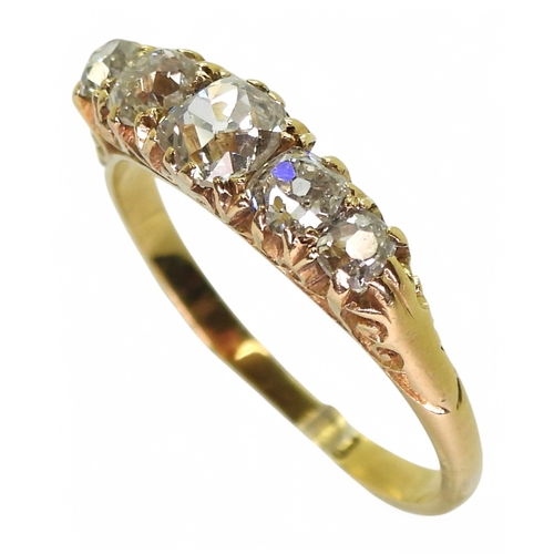 2741 - AN OLD CUT DIAMOND RINGwith a classic 18ct gold scroll mount. The five diamonds have an estimated ap... 