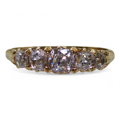 2741 - AN OLD CUT DIAMOND RINGwith a classic 18ct gold scroll mount. The five diamonds have an estimated ap... 