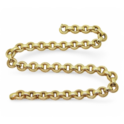 2744 - A FANCY CHAINwith hidden clasp, to the cable pattern links, stamped 750. Length 46cm, weight 75gms... 