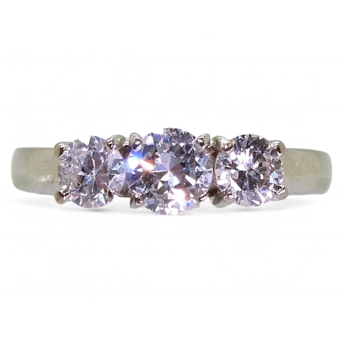 2751 - A THREE STONE DIAMOND RINGset with estimated approx 1.04cts of brilliant cut diamonds. Finger size M... 